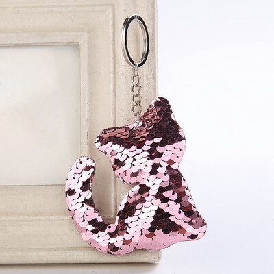 

Cute cat Keychain Glitter Pompom Sequins Key Ring Gifts for Women Car Bag Accessories Key Chain