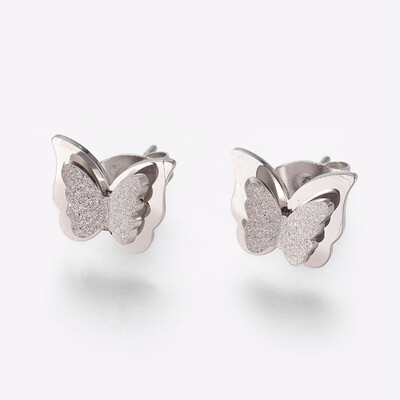 

304 Stainless Steel Stud Earrings Textured Butterfly Stainless Steel Color 9x105x3mm