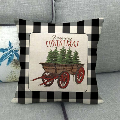 

New Merry Christmas Linen Pillowcase Cushion Cover Deer Red Plaid Cover Case Gift Home Decor