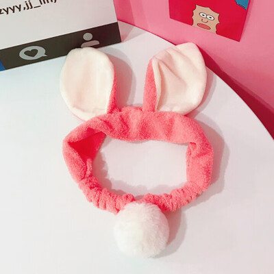 

Women Cute Rabbit Ears Headbands Sweet Lovely Headband With Rabbit Tail Plush Ball Stereoscopic Plush Wash Hairband Scrunchie