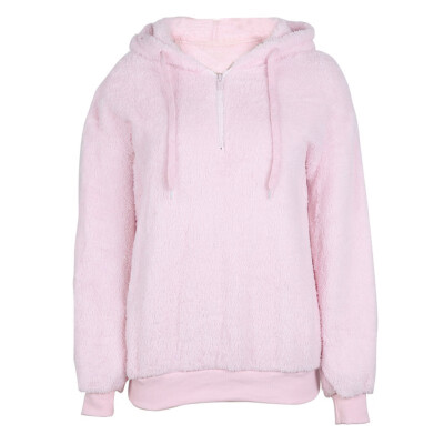 

Casual Solid Color Women Hoodies Hoody Collar Long Sleeve Zipper Sweatshirt Loose Warm Winter Autumn Sweater Loose Tops