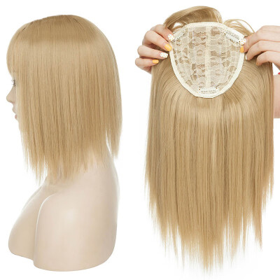 

Long Straight Hair Topper With Thin Air Bangs Clip In Hair Middle Part Synthetic Hairpiece For Women