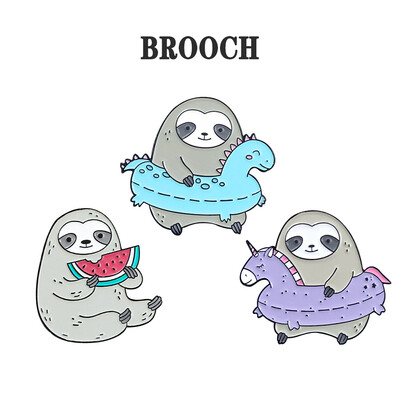 

Sloth brooch party animal enamel pin cute pool dinosaur lifebuoy pin cartoon badge for little girl gift