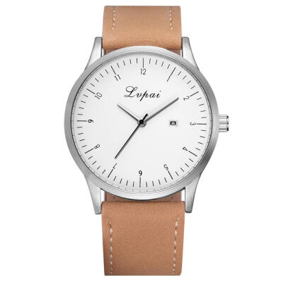 

Lvpai Large Round Dial Quartz Watch Men PU Leather Strap Analog Wristwatch