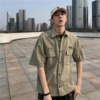 

Loose Short-Sleeved Shirts Turn-Down Collar Letter Shirt Summer Casual Top For Men