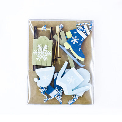 

Sleigh Car Stockings Shoes Gloves Clothes Hat Set Wooden Christmas Tree Ornament