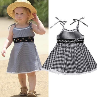 

Newborn Kids Baby Girl Sleeveless Lace Plaid Princess Party Dress Sundress