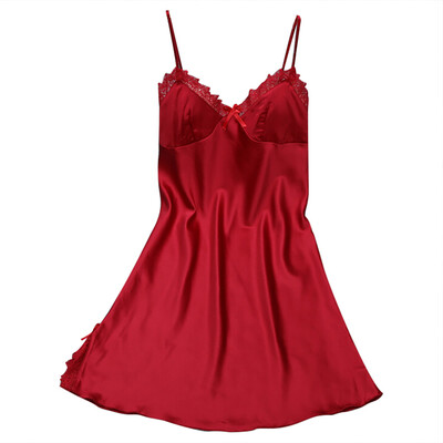 

Toponeto Women Sexy Satin Fashion Patchwork Lace Bow Pajamas Sling Sleepwear