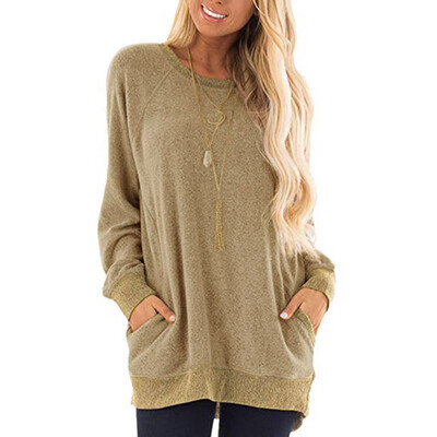 

Nomeni Women Casual Color Block Long Sleeve O-Neck Pockets T-Shirts Sweatshirt Blouse