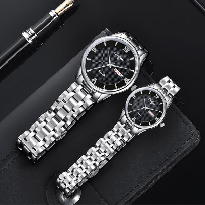 

Mens watch womens watch double calendar quartz steel belt trend simple large dial waterproof casual couple pair table