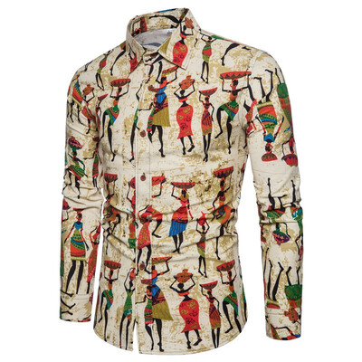 

2018 Fashion Shirt Male Cotton&linen Dress Shirts Slim Fit Turn-Down Men Long Sleeve Mens Hawaiian Shirt