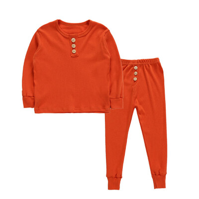 

Baby Kids Boys Girls Solid Print Outfits Set Long Sleeve Blouse TopsPants Sleepwear Pajamas
