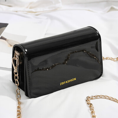 

Net red black bag on the new bag female 2019 new wave fashion patent leather glossy single shoulder slung chain small square bag