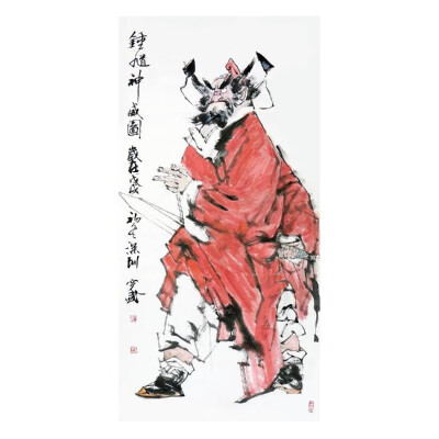 

Zhong Kui Shenwei Tu Wall Art Artist Hand-painted Traditional Chinese Painting Folk Cultural Work Home or Office Decor Carefully P