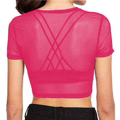 

Toponeto Womens Sheer Mesh See-Through Short Sleeve Crop Tops Casual T Shirt