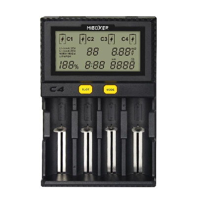 

MiBOXER Intelligent Universal 15A 4 Bay LCD Display Battery Charger for 18650 Li-ion LiFePO4 Ni-MH Ni-Cd AA 21700 18490 17670 R13