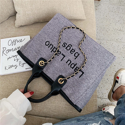 

2019 new fashion hand-held canvas bag Korean version 100 lap texture large capacity single shoulder bag chain Tate bag