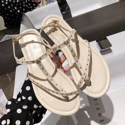 

Sandals fairy summer students flat toes buckle Roman sandals girl ins tide