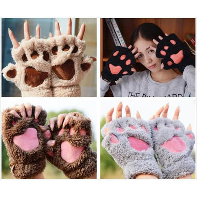 

2018 New Fashion Cat Paw Gloves Warm Winter Cat Claw Paw Mitten Plush Glove Half Finger Glove