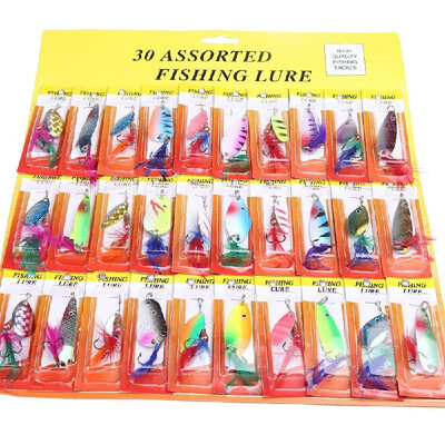 

30Pcs Assorted Minnow Fishing Lures of Feather Metal Hook Hard Bait Tackle