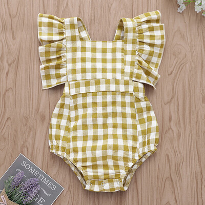 

Newborn Infant Baby Girl Plaid Romper Ruffled Princess Bodysuit Clothes