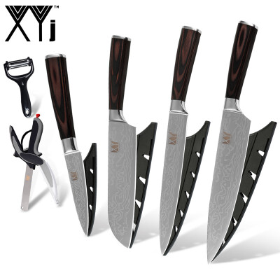 

XYJ Beauty Pattern Blade Stainless Steel Kitchen Knife Multifunction Peeler Scissor Cooking knife 6 Piece Set