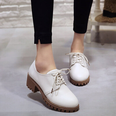 

Small leather shoes female spring&autumn Korean version of Joker student Harajuku Yinglun wind high heel thick documentary sho