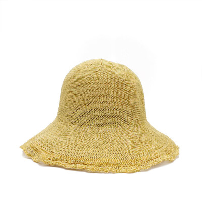 

Hat Lady Sunscreen Fishermans Straw Hat Outdoor Travel Eaves Sunhat Knitted Wool Edge Hollow Air-permeable Sunshade Cap