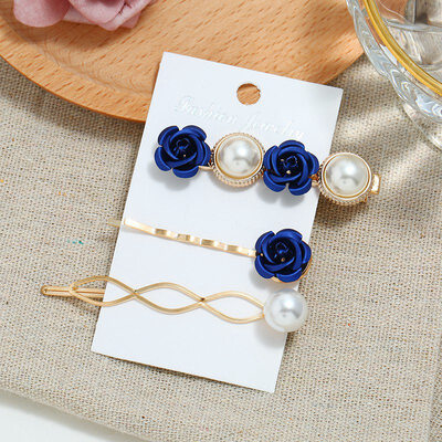 

Pearl Hair Clip Headwear Sweet Pearl Rose Word Clip Side Clip Three piece Sweet Hair Hairband Barrette Headdress Accessories