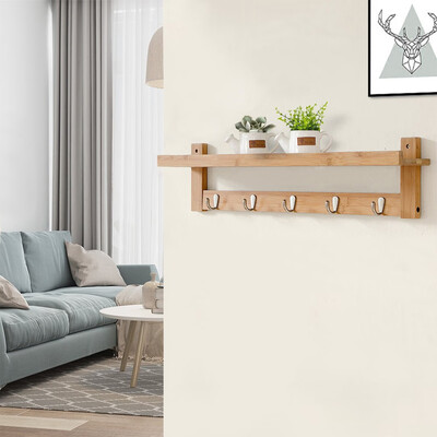 

Siaonvr Home Porch Living Room Bamboo Coat Rack Wall Hook With 5 Metal Hooks