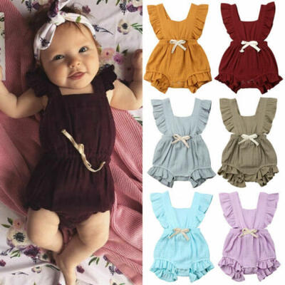 

Cute Newborn Baby Girl Ruffle Solid Tops Romper Playsuit Jumpsuit Outfit Sunsuit