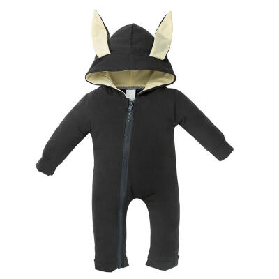 

Autumn Baby Warm Rabbit Ear Infant Long Sleeves Zip Cotton Hooded Romper