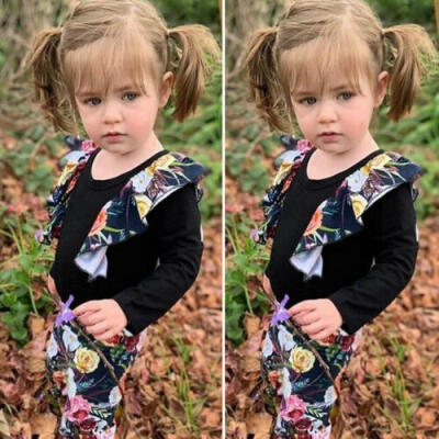 

UK Infant Baby Girl Floral Ronper Jumpsuit Top Pants Headband Winter Clothes Set