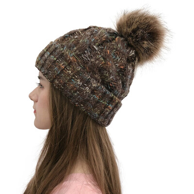 

Gobestart Women Casual Multicolor Outdoor Plush Ball Hats Crochet Knit Beanie Cap