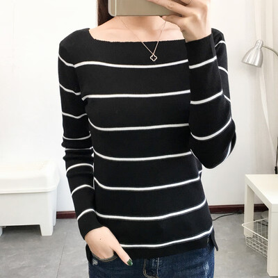 

2018 Autumn Jumper Women Sweaters And Pullovers Knitted Striped Long Sleeve O-Neck Sweater Female Winter Slim Top Pull Femme