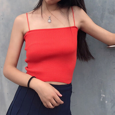 

Womens Spaghetti Strap Striped Knitted Camisole