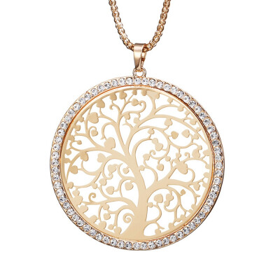 

Women Jewelry Long Necklaces & Pendants Elegant Link New Fashion Tree Of Life Crystal Gold Color Pendant Necklace