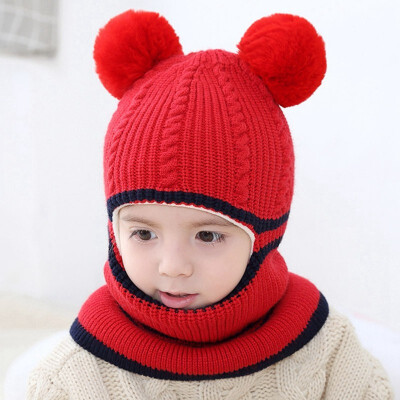 

Pompom Winter Children Hats Knitted Baby Girls&Boys Hat with Warm Fleece Lining Hats for Kids