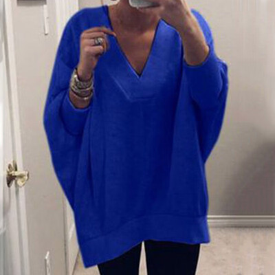 

Women Fashion Loose Sweater V-neck Long sleeve Keep warm Pullover Solid color Sweater