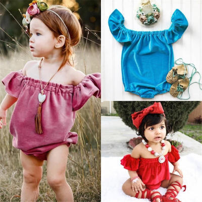 

Newborn Baby Girls Off Shoulder Pleuche Romper Bodysuit Jumpsuit Outfits Clothes