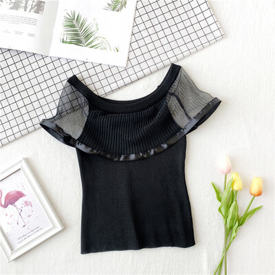 

Women Fashion Concise Casual All-match Solid Color Slim Fit Sexy Mesh Comisole