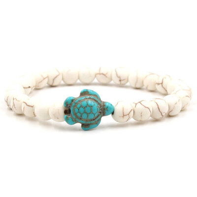 

Green Turquoise Turtle Volcanic Stone White Pine Variety Natural Stone Elastic Bracelet Unisex Pair Bracelet Hot Gift