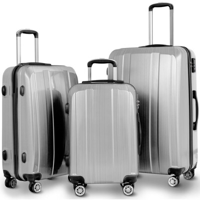 

GLOBALWAY 20" 24" 28" 3Pc Luggage Set Suitcase Spinner w TSA Lock-Silver