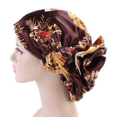 

Muslim Women Satin Big Flower Turban Head Wrap Cancer Chemo Head Wear Beanie Cap