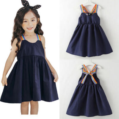 

Summer Kid Baby Girl Dress Pure Color Sleeveless Slip Party Princess Dresses New