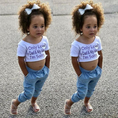 

US Stock Toddler Kids Baby Girls Outfit Crop T-shirt TopsLong Pants Clothes Set