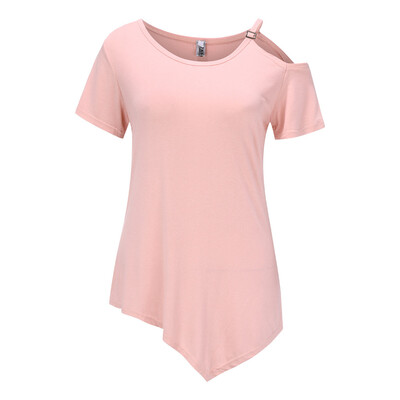 

Toponeto Fashion Women Casual Solid O-Neck Cold Shoulder Short Sleeve Tee Tops
