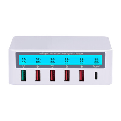 

Smart Charging Station with 6 Ports LCD USB Charging Dock QC30 Fast Charging Universal Compatibility Charging Station for Family