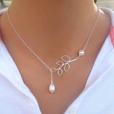 

pop accessories leaves pearl drop necklace clavicle chain ladies necklace