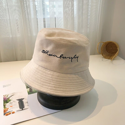 

New Korean chic fisherman hat Korean version 100 Japanese alphabet soft suede basin hat for travel sunshade hat